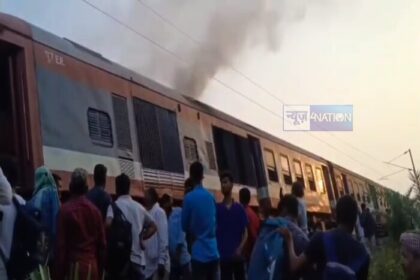 चलती ट्रेन में इंजन में आग लग गई, ट्रेन से कूद कर भागने लगे रेल यात्री.