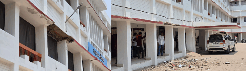 समाहारन्यालय का छज्जा गिरा, जिला योजना पदाधिकारी घायल – अस्पताल में भी बदइंतजामी उजागर