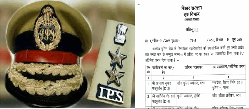 बिहार में 18 आईपीएस अधिकारियों का तबादला, पटना SSP सहित 6 जिलों के SP बदले गए