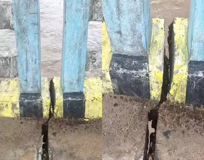 मानसून की पहली बारिश में ही धंस गया 3 साल पुराने पूल का एक पिलर, लोग हैरान.