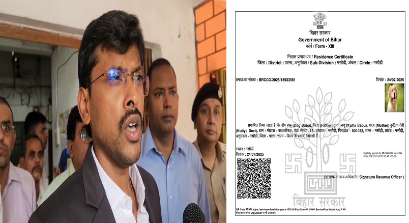 पटना: कुत्ते के आवासीय प्रमाण पत्र मामले में बड़ा खुलासा, जिलाधिकारी बोले- 'जानबूझकर बनाया गया था दस्तावेज़